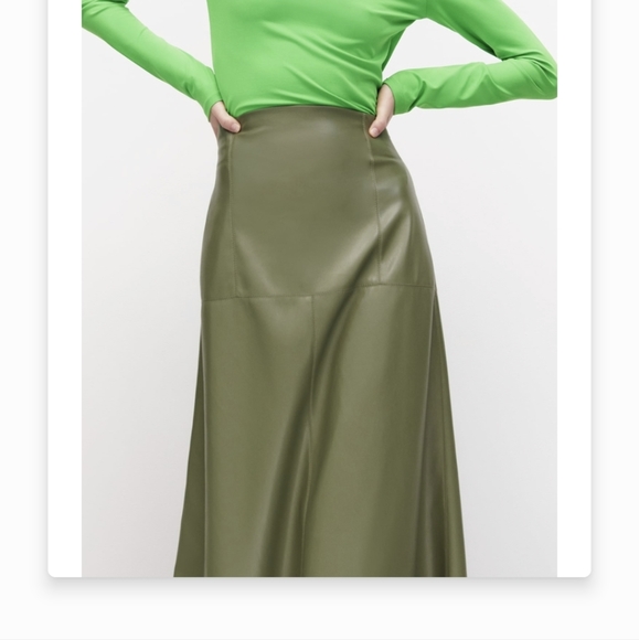 Zara Dresses & Skirts - Zara Olive Green Faux Leather Midi Skirt